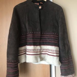 Tory Burch hand embroidered shearling jacket